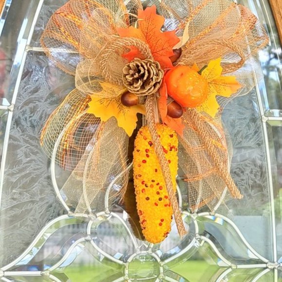 Fall Autumn Beaded Indian Corn Decorative Wreath Wall Hanging Home Decor - Picture 1 of 2